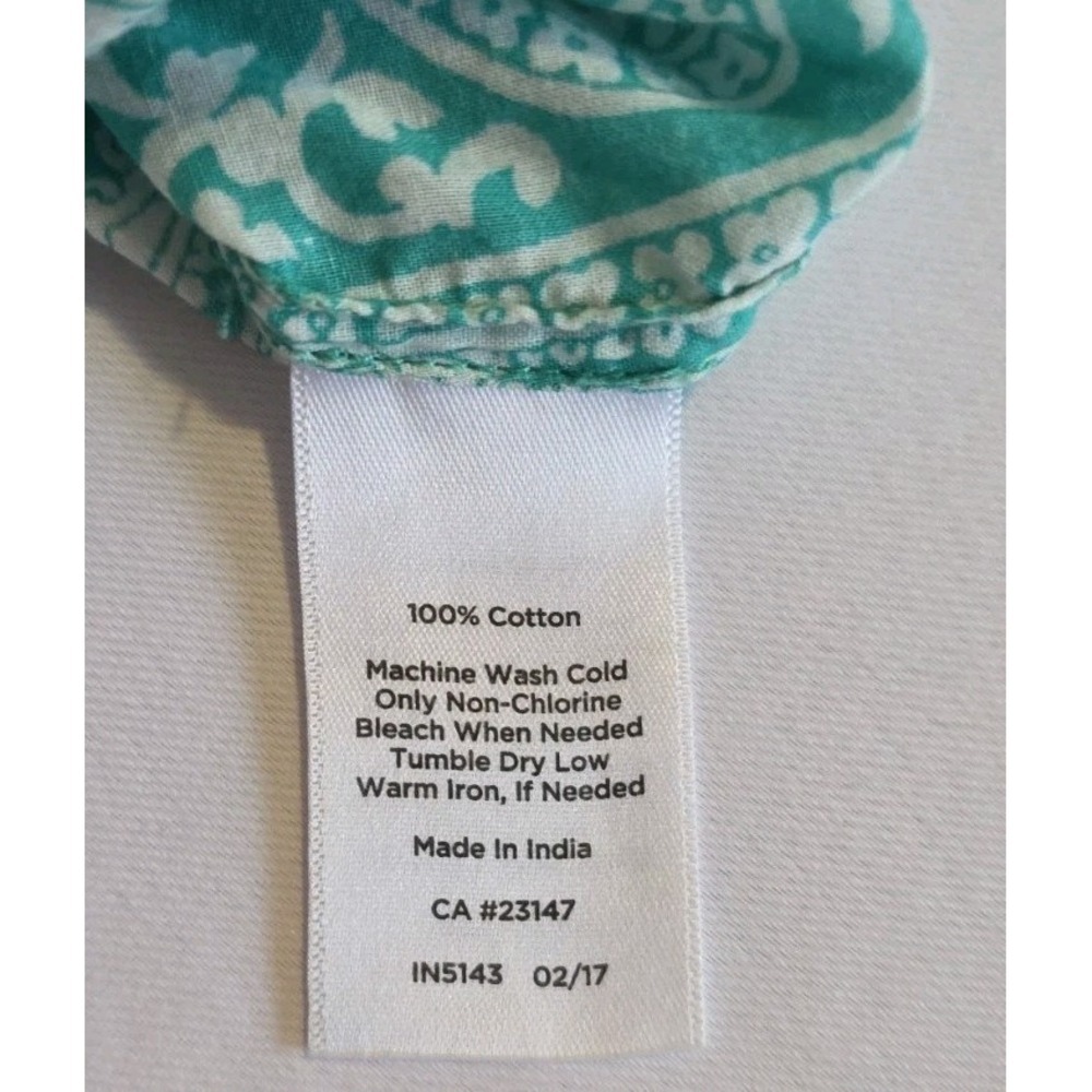 Talbots Women's Paisley Blouse Size S Green Cotton Tunic 3/4 Sleeve Top - Picture 8 of 8